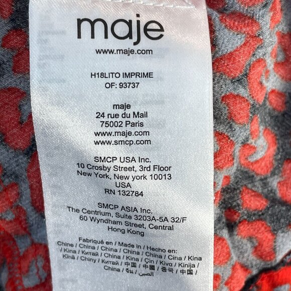 Maje Womens Small Red Gray Leopard Print Wrap Top With Ruffle Details - Picture 5 of 8